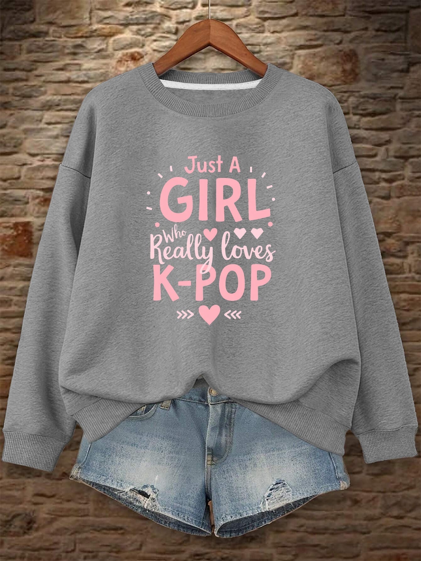 Women's K-Pop "Just a Who Loves K-Pop" Oversized Graphic Sweatshirt