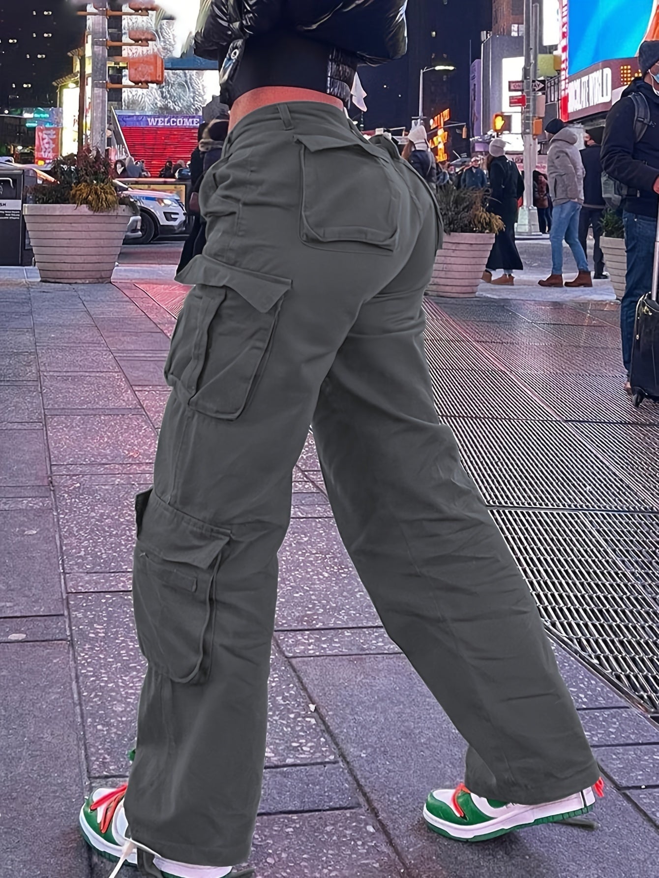 Plain Side Flap Pocket Cargo Jeans