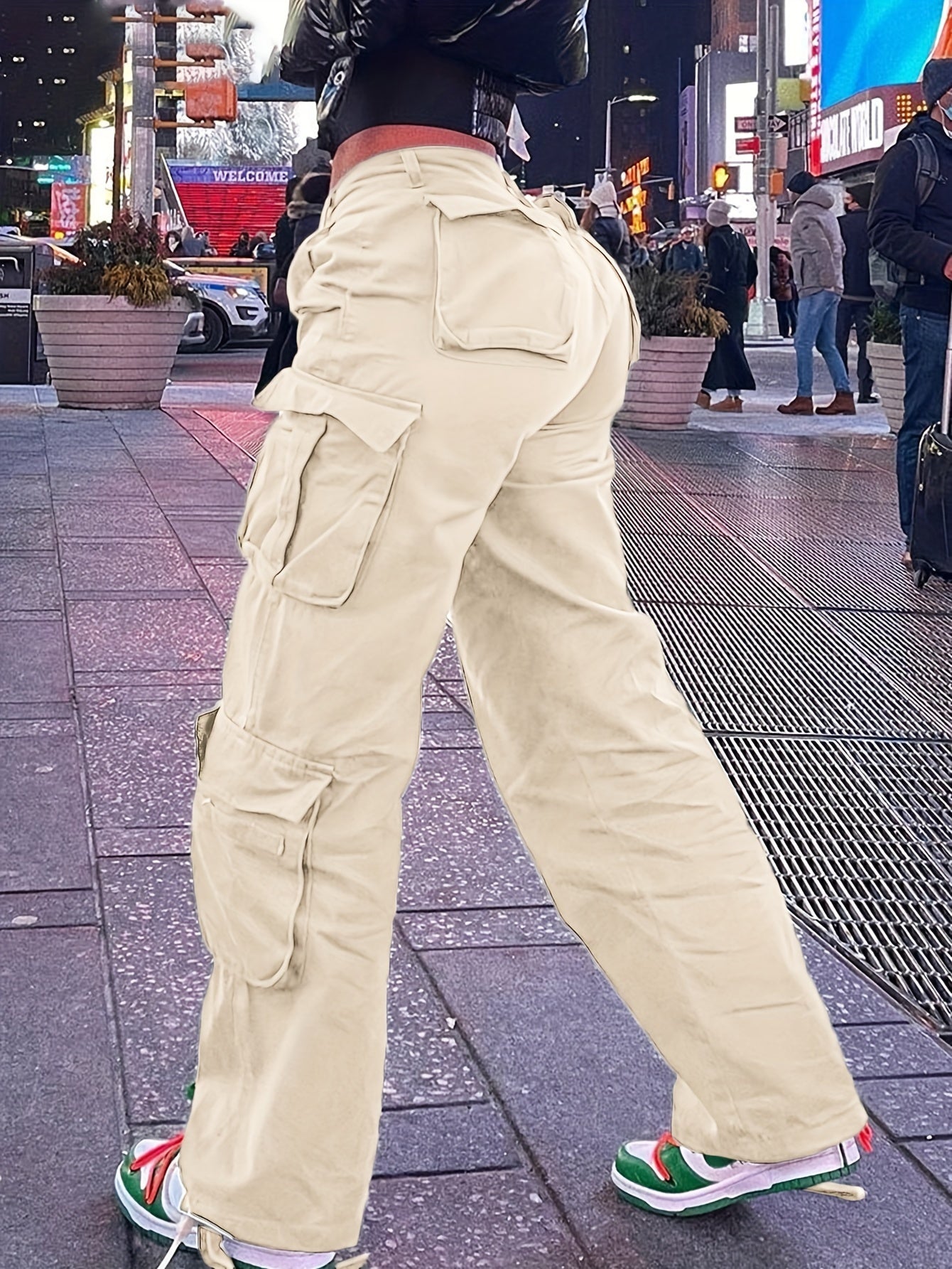 Plain Side Flap Pocket Cargo Jeans