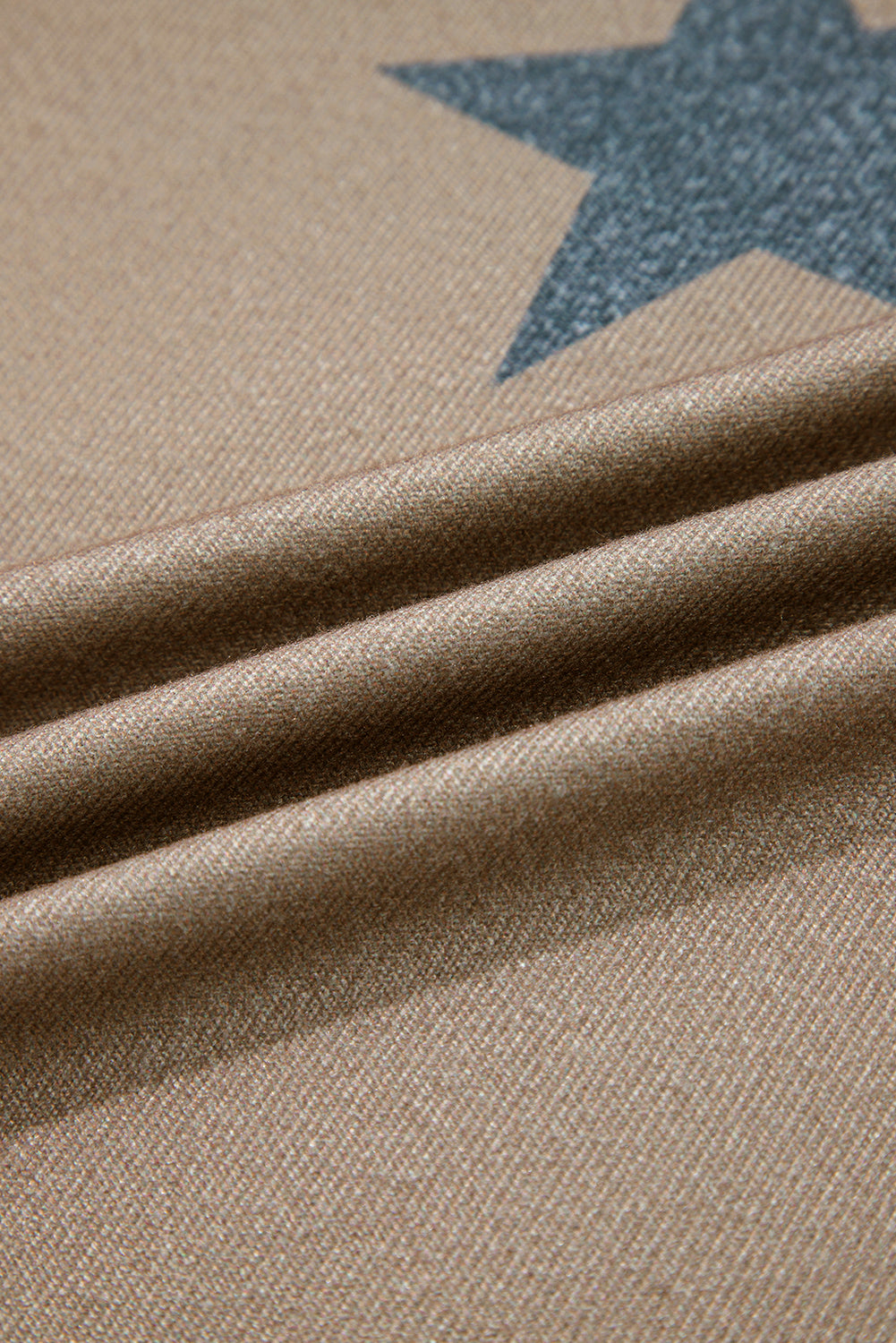 2pcs Khaki Retro Star Print Loose Long Sleeve Drawstring Wide Leg Lounge Set