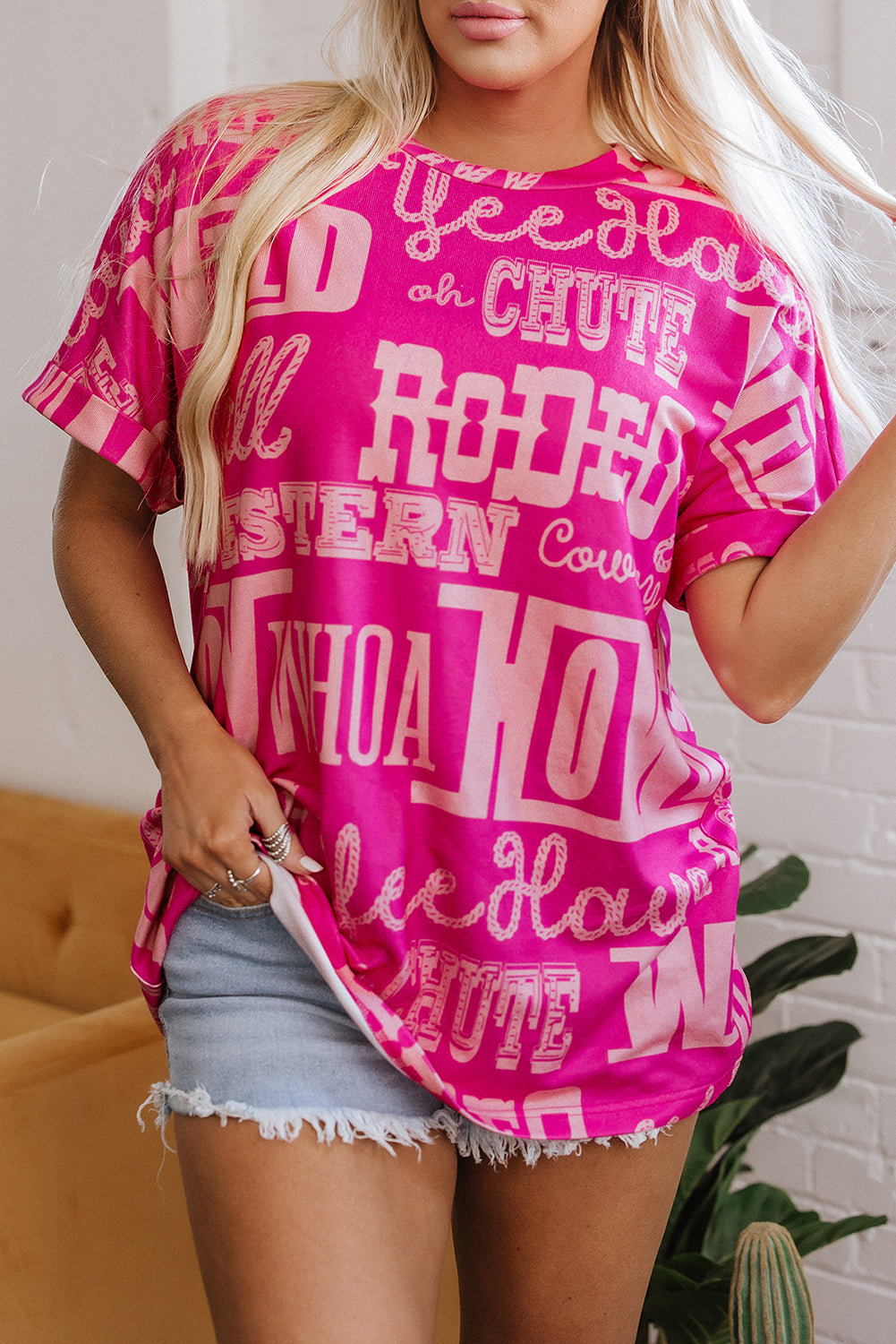 Rose Howdy Cowboy Letter Printed Western Fashion Tee