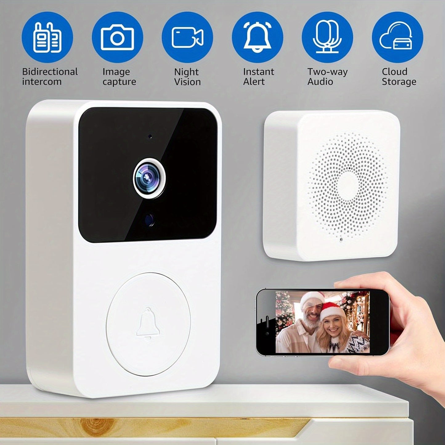 65° HD Wireless Video Doorbell Camera with Two-Way Talk, Night Vision