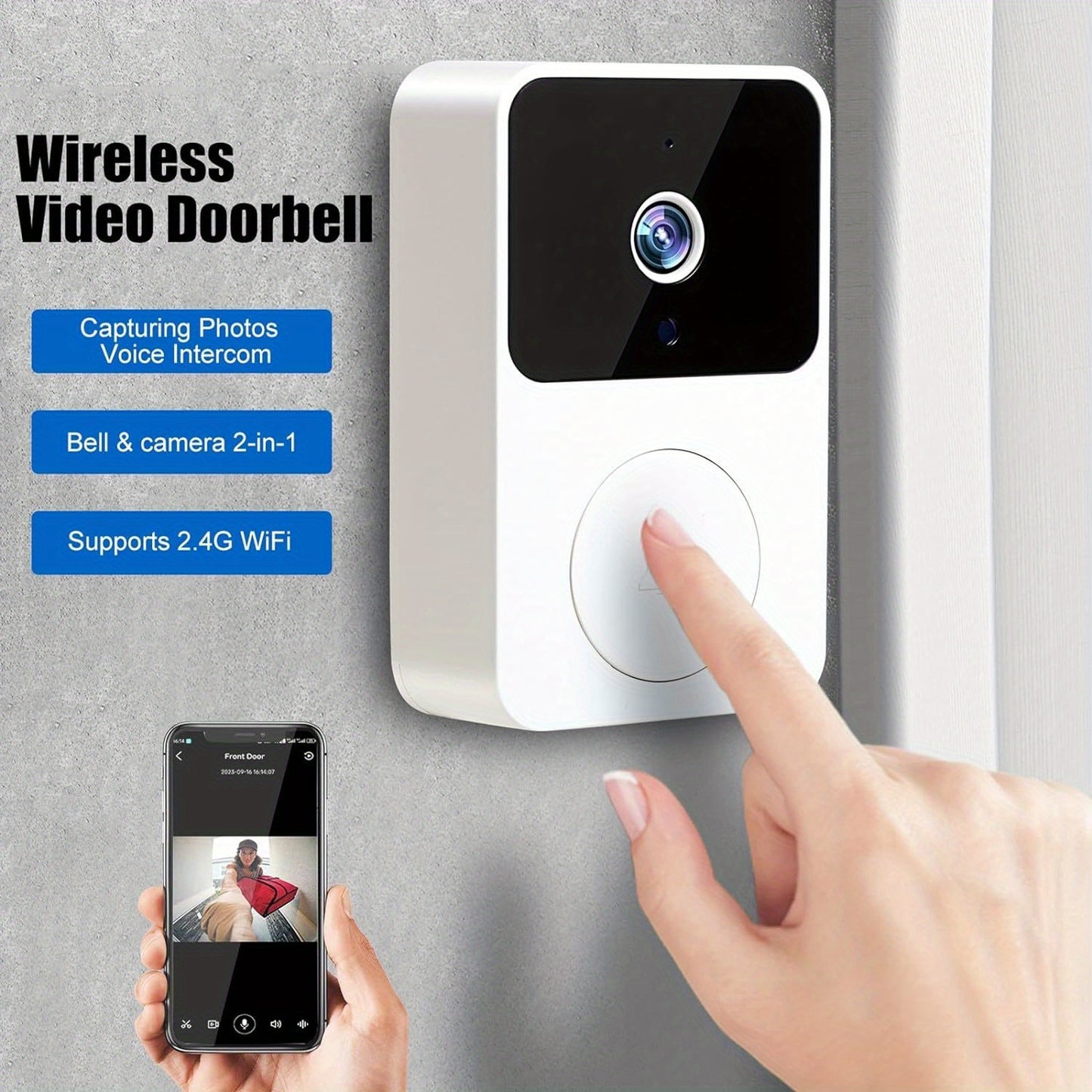 65° HD Wireless Video Doorbell Camera with Two-Way Talk, Night Vision