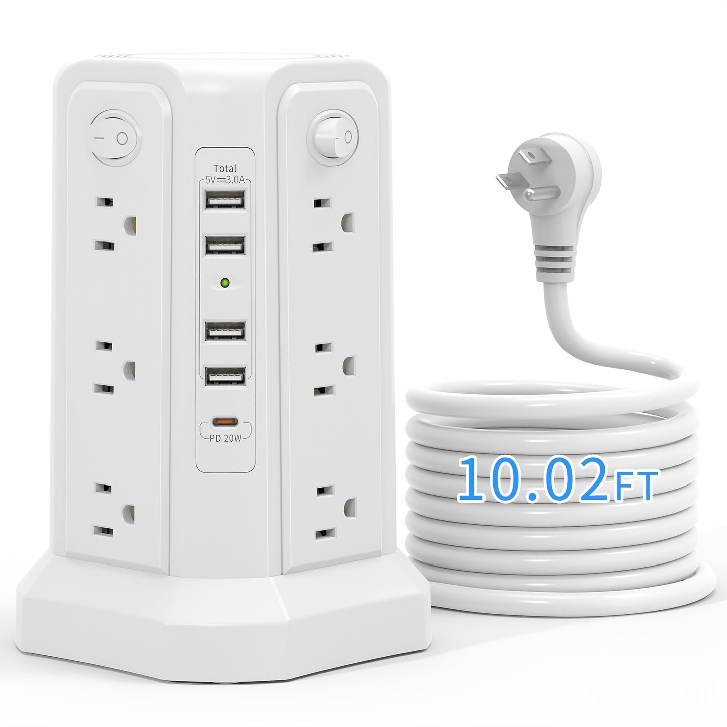 LEVEL 4 Upgraded 16 AC Outlets Power Strip Tower with USB/USB C Port