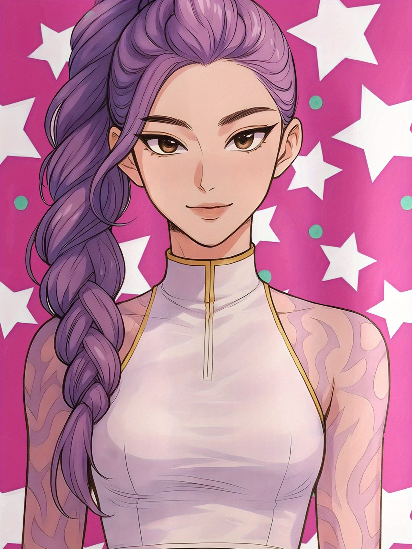 Girls' Purple Braided Hair & Star Print Long Sleeve T-Shirt
