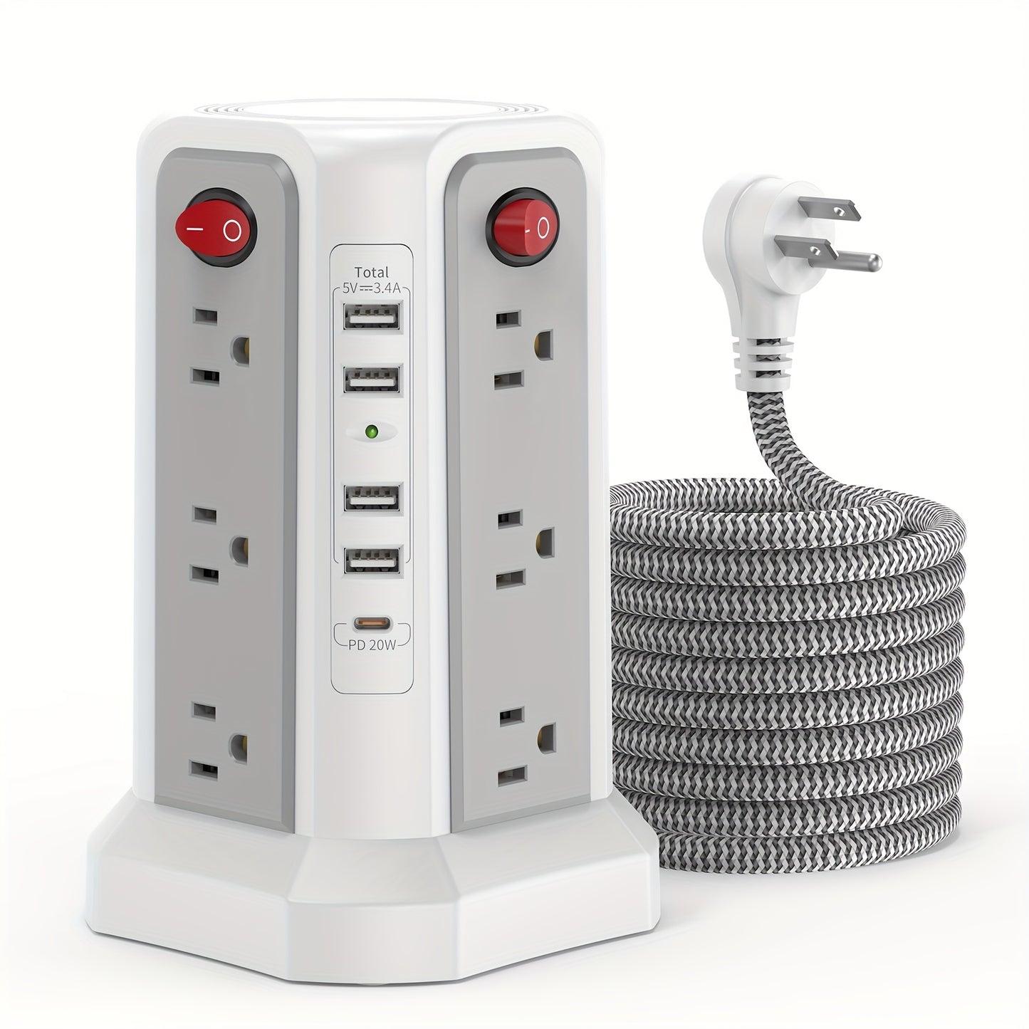 LEVEL 4 Upgraded 16 AC Outlets Power Strip Tower with USB/USB C Port
