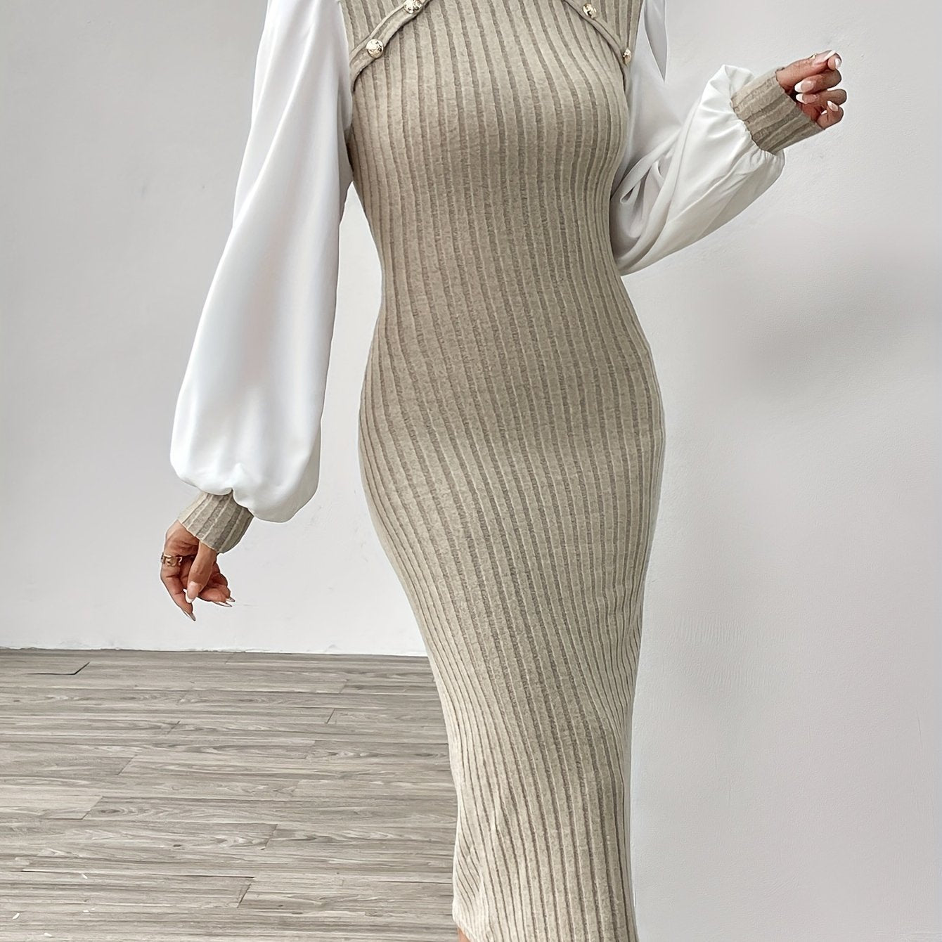 Women's Elegant Half-Turtleneck Long Sleeve Dress