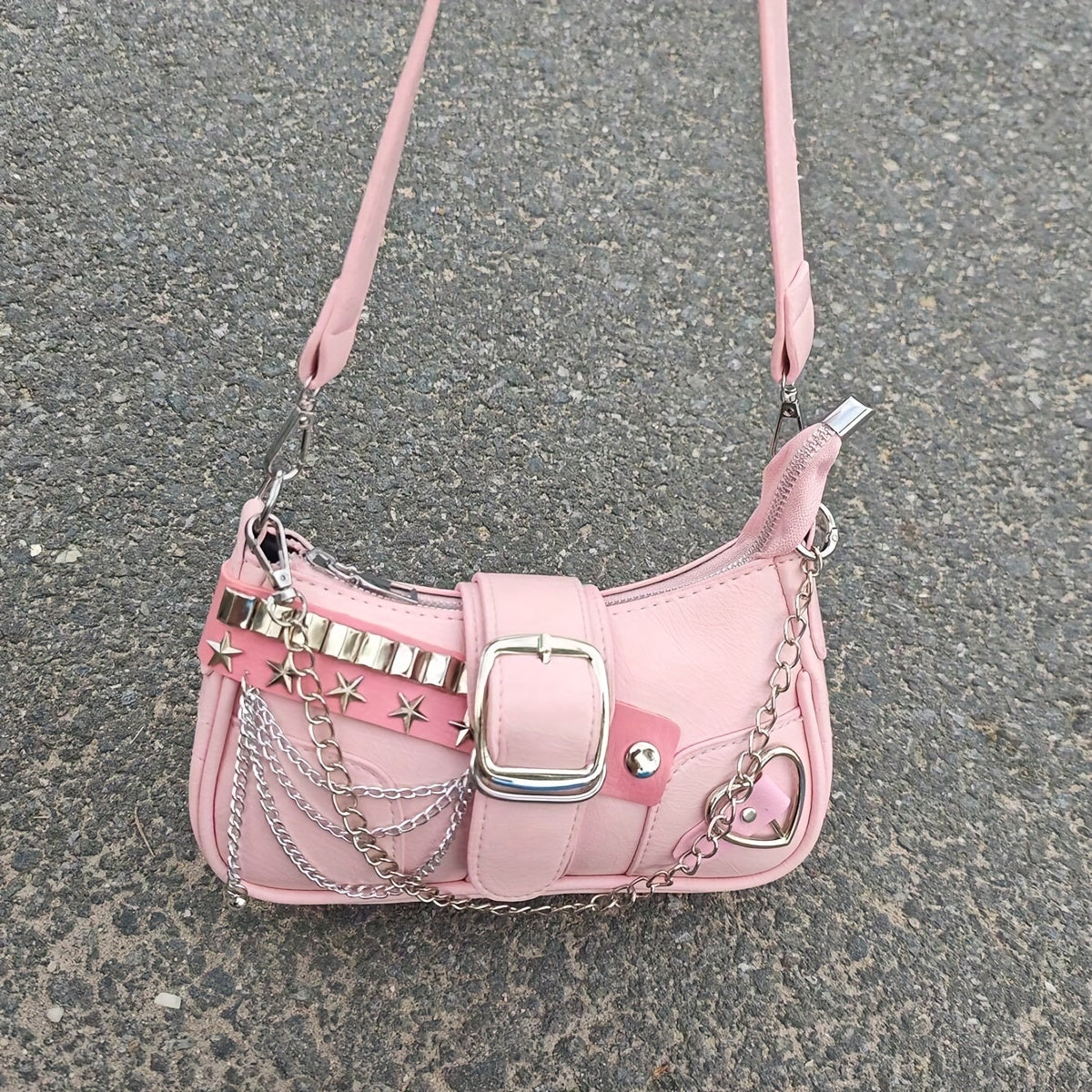 Mini Shoulder Bag with Punk Flair with Magnetic Closure