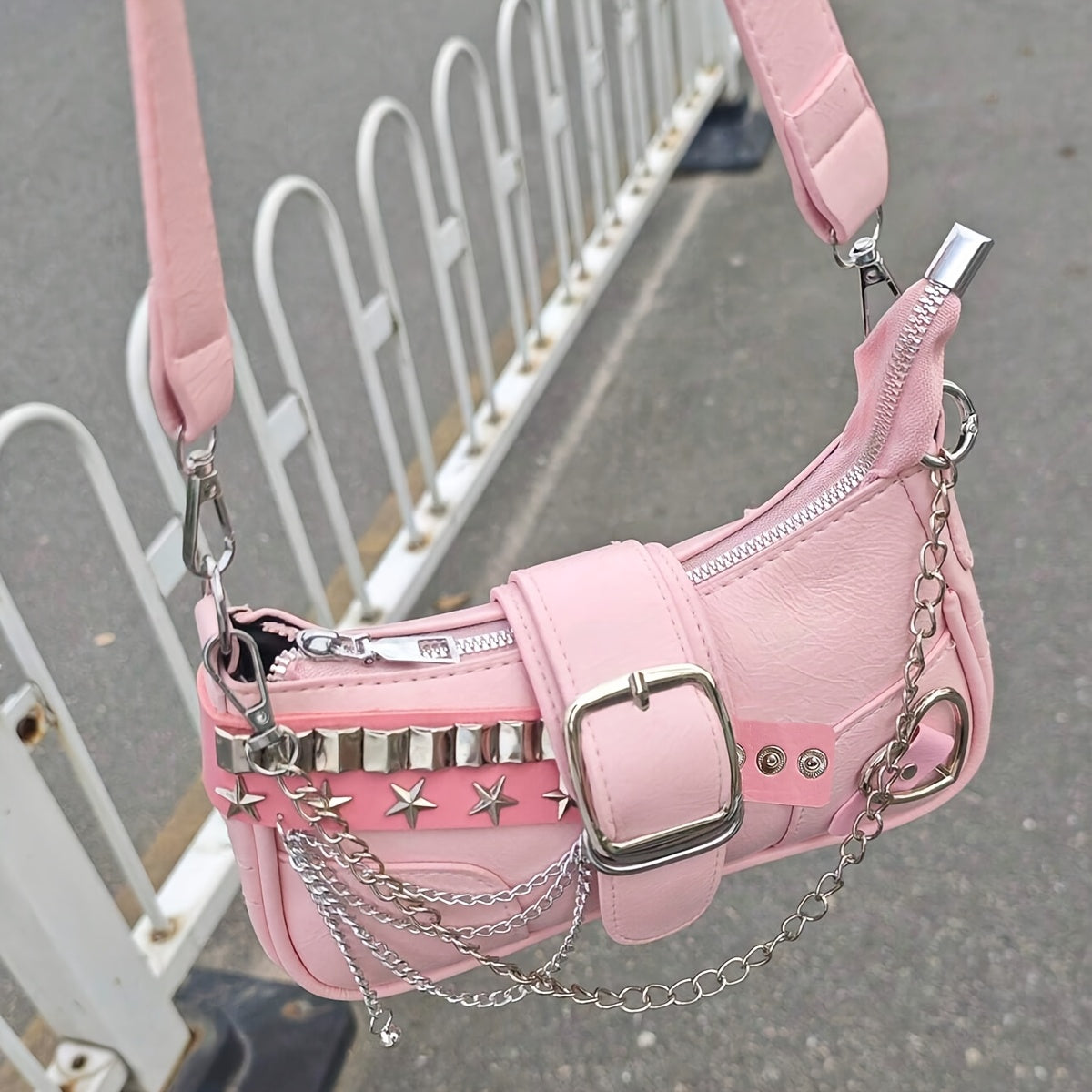 Mini Shoulder Bag with Punk Flair with Magnetic Closure