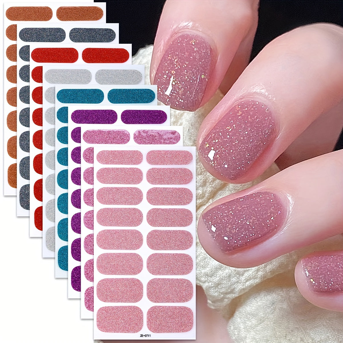8 Sheets Pink Nail Glitter Self-Adhesive Gel Nail Stickers, Suitable for Women's Home DIY Self-use Nail Art Supplies Nail Art Kit