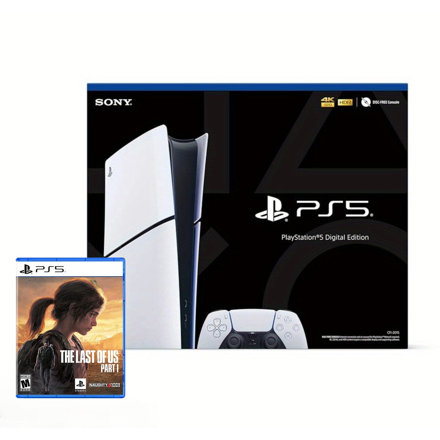 Sony PlayStation 5 Slim Console Digital Edition with The Last of Us Part I - Hong Kong Version, Wi-Fi Enabled, 110-130V US Plug Adapter, Compact Design for Enhanced Gaming Experience, Gaming Console, Modern Gaming Setup,