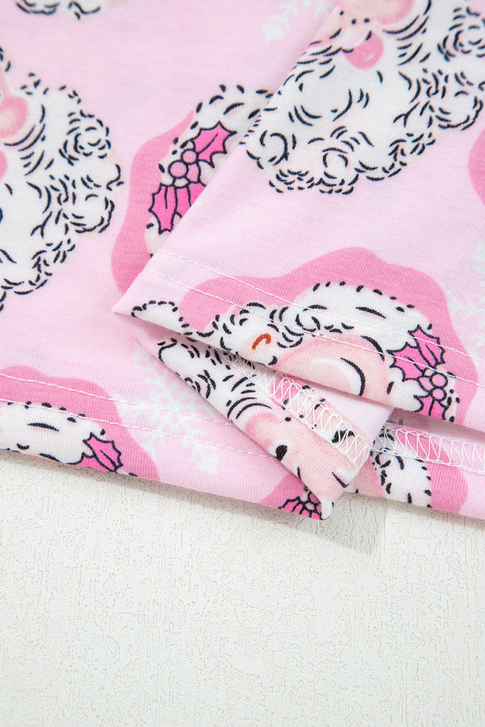 2pcs Pink Santa Claus Print V Neck Tee Drawstring Pants Lounge Set