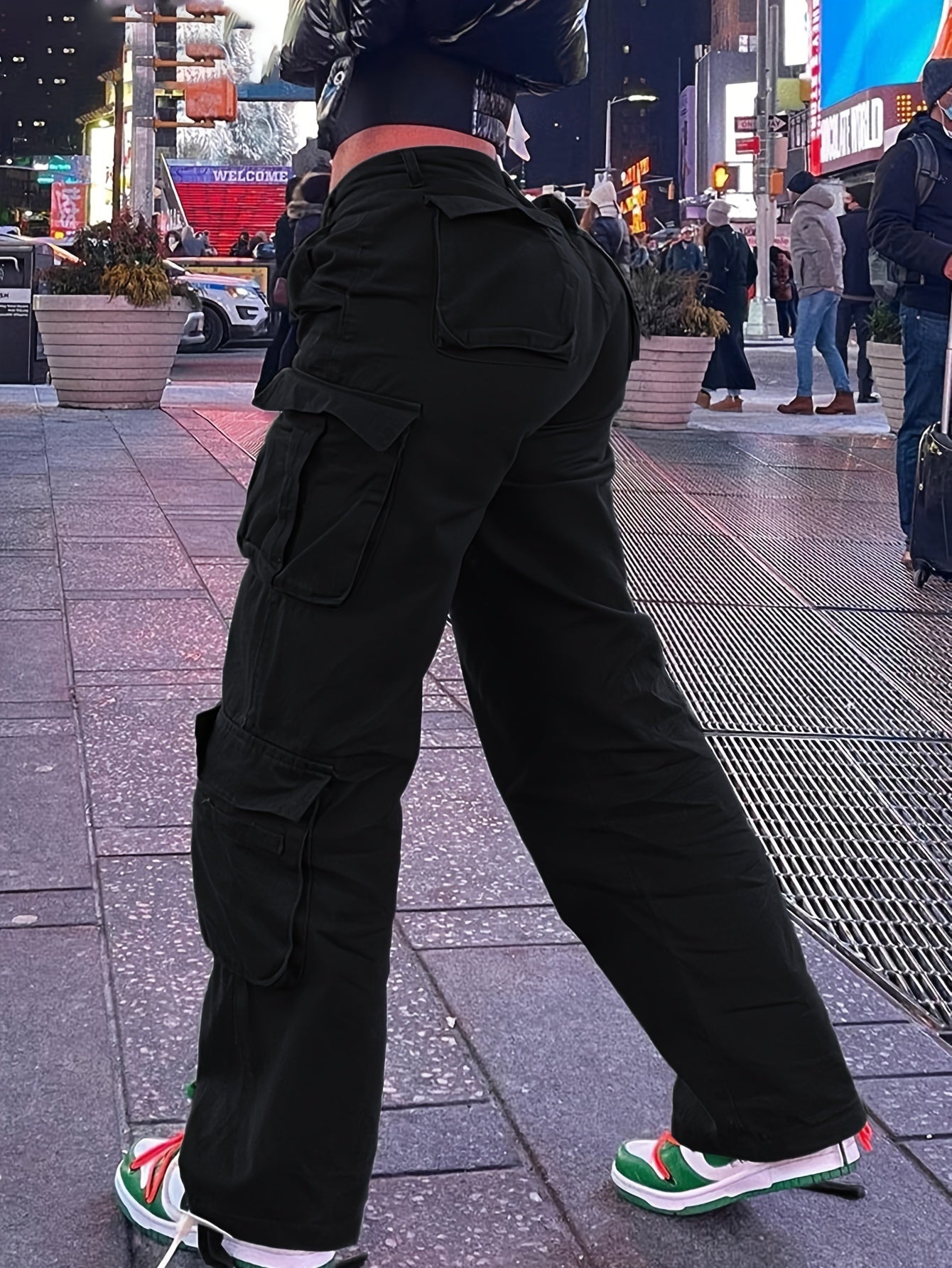 Plain Side Flap Pocket Cargo Jeans
