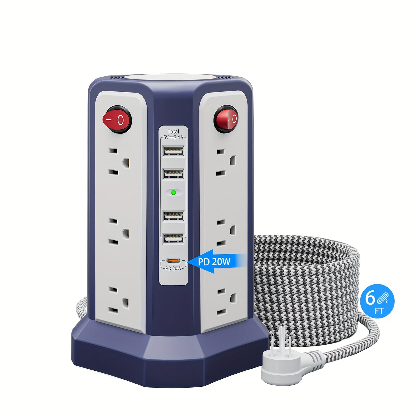 LEVEL 4 Upgraded 16 AC Outlets Power Strip Tower with USB/USB C Port