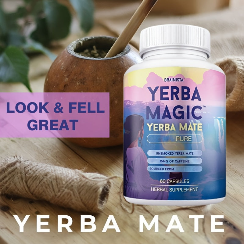60 Capsules (1 Month Supply) - Natural Yerba Mate Energy Booster with B Vitamins,