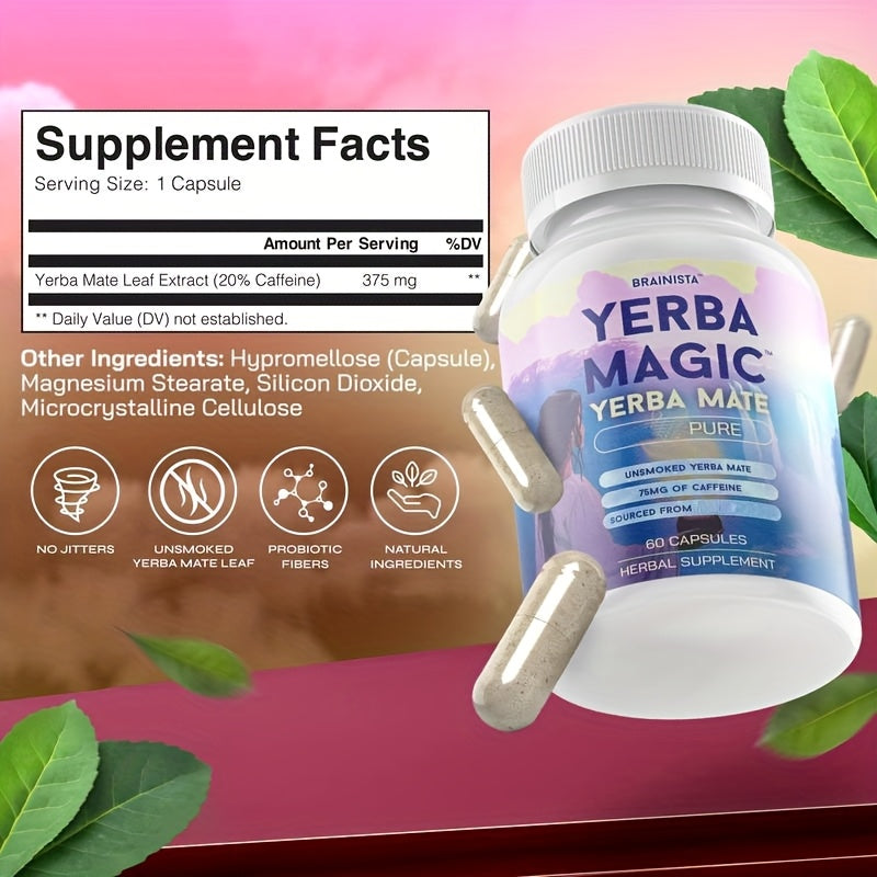 60 Capsules (1 Month Supply) - Natural Yerba Mate Energy Booster with B Vitamins,