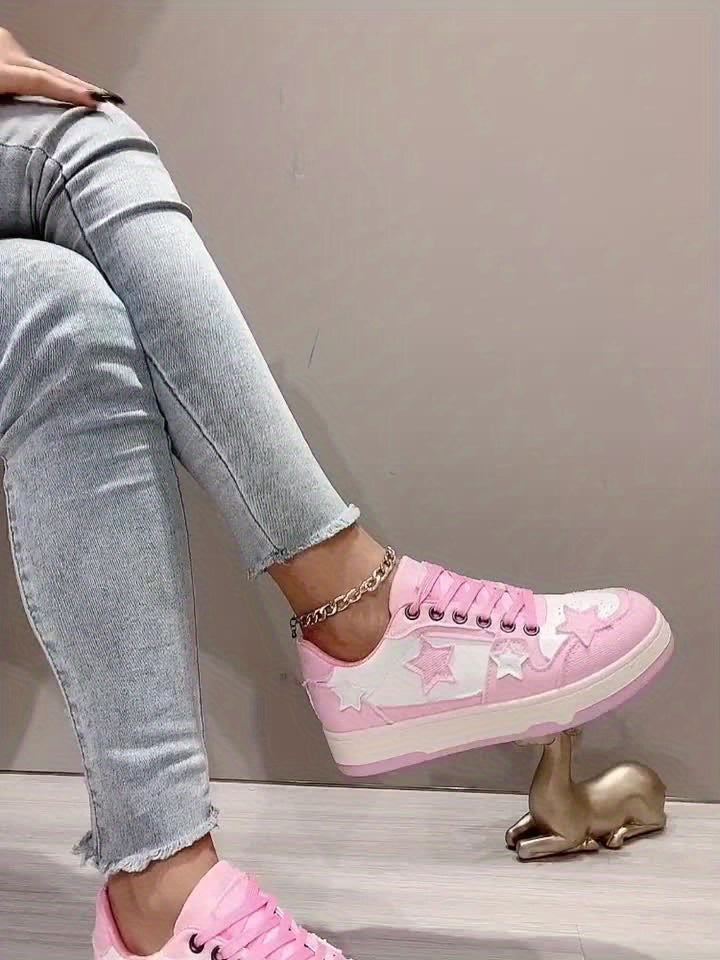 Women's Pink Star-Patterned High-Top Sneakers