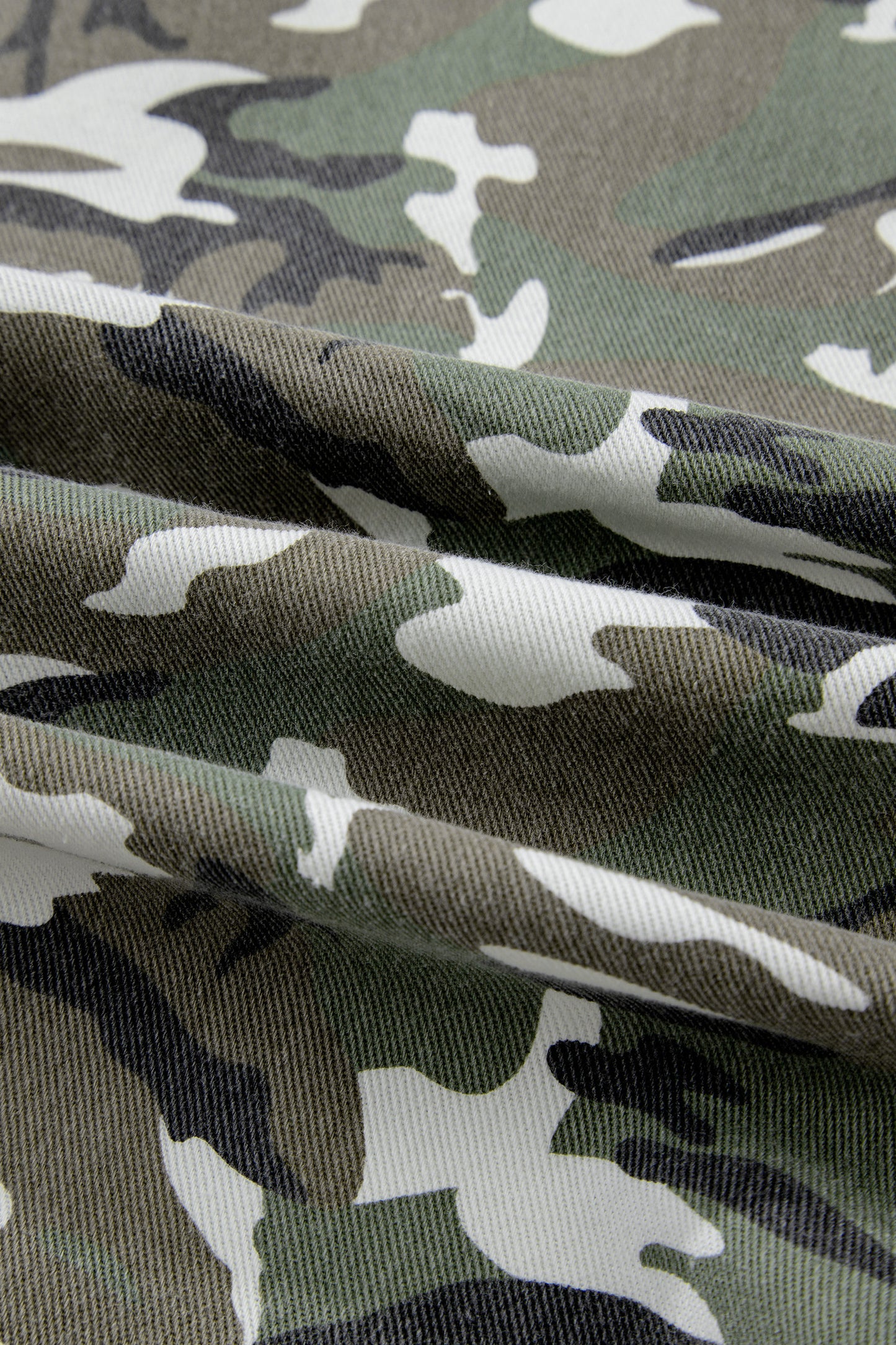 Green Camo Chest Pockets Loose Jean Jacket