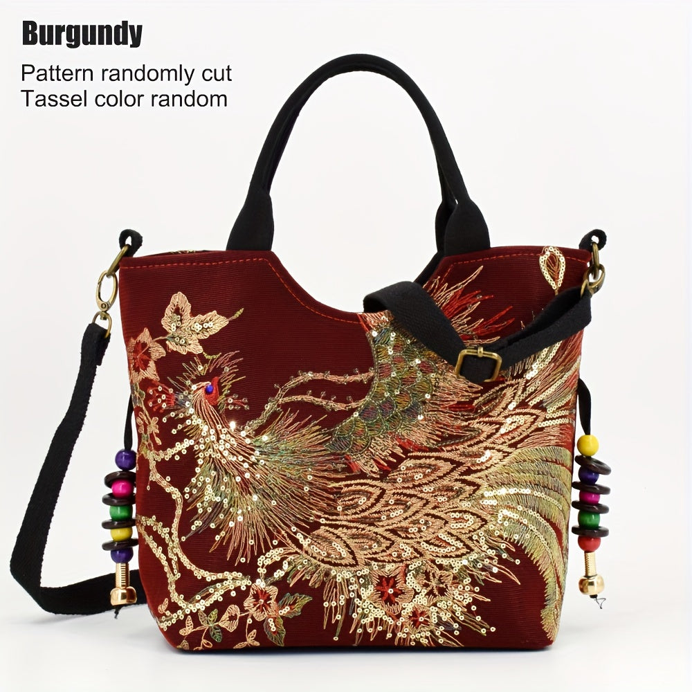 Fashion Satchel Retro Style Embroidered Satchel Bag with Removable Strap