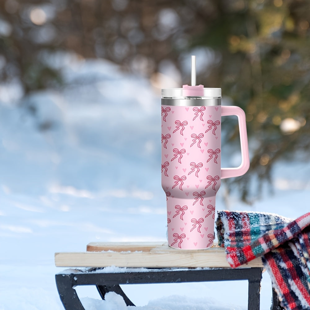 40oz Pink Bow Print Stainless Steel Insulated Tumbler
