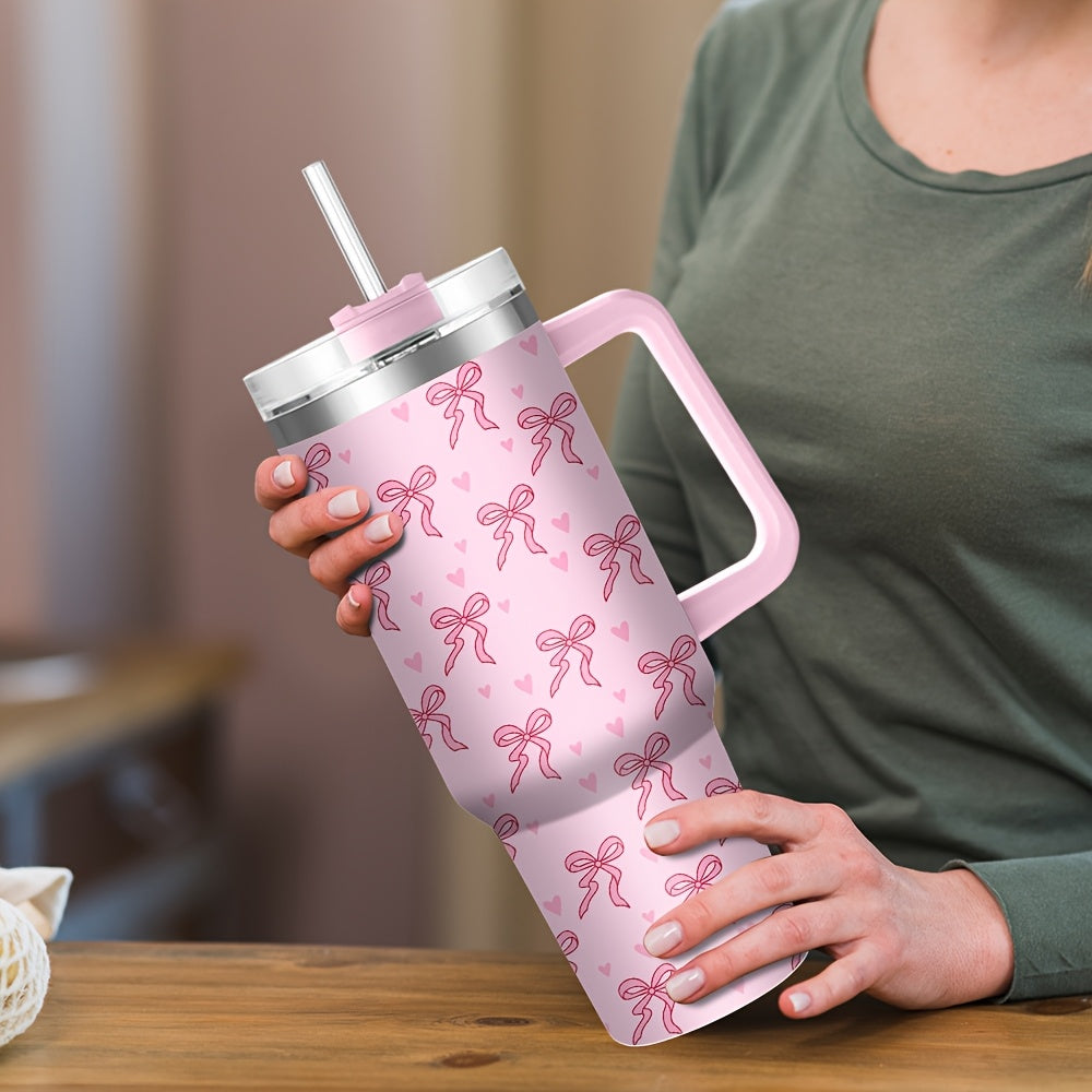40oz Pink Bow Print Stainless Steel Insulated Tumbler