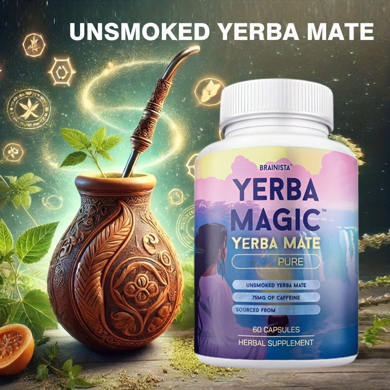 60 Capsules (1 Month Supply) - Natural Yerba Mate Energy Booster with B Vitamins,