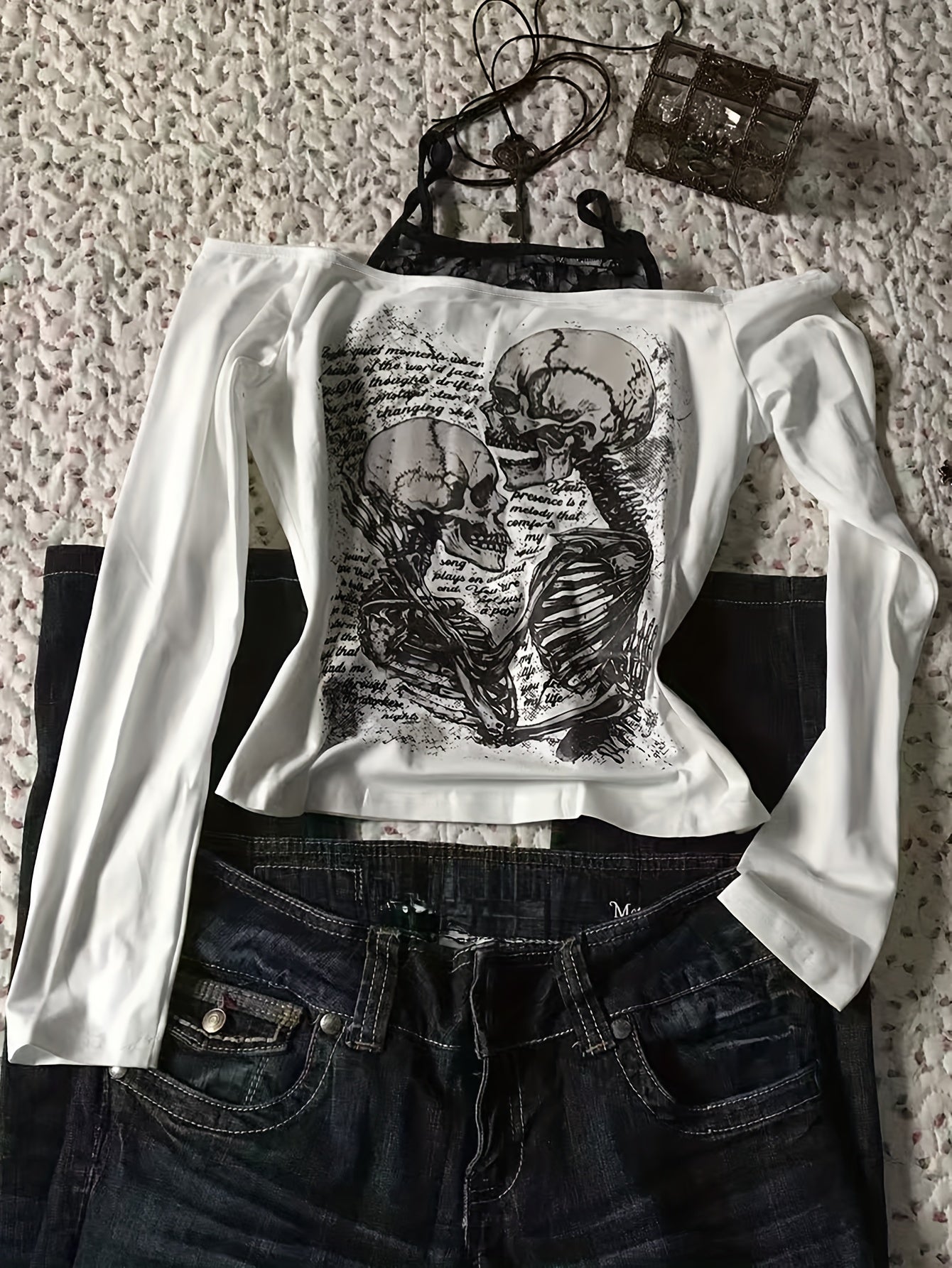 Y2K Style Women'S Skull Print Camisole Top with Adjustable Straps