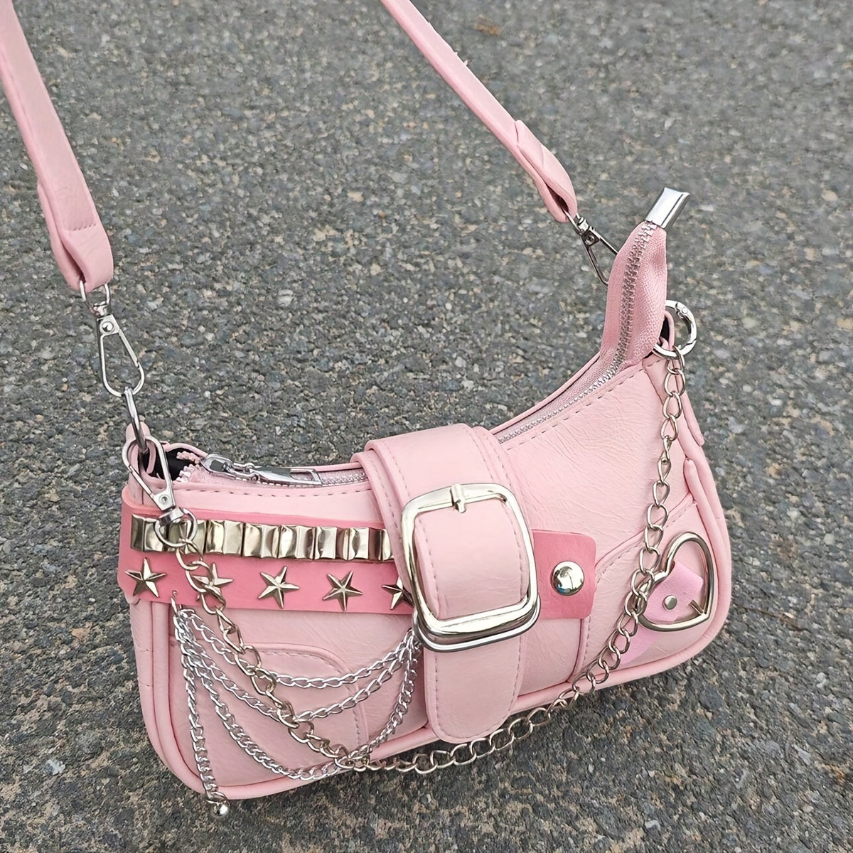 Mini Shoulder Bag with Punk Flair with Magnetic Closure