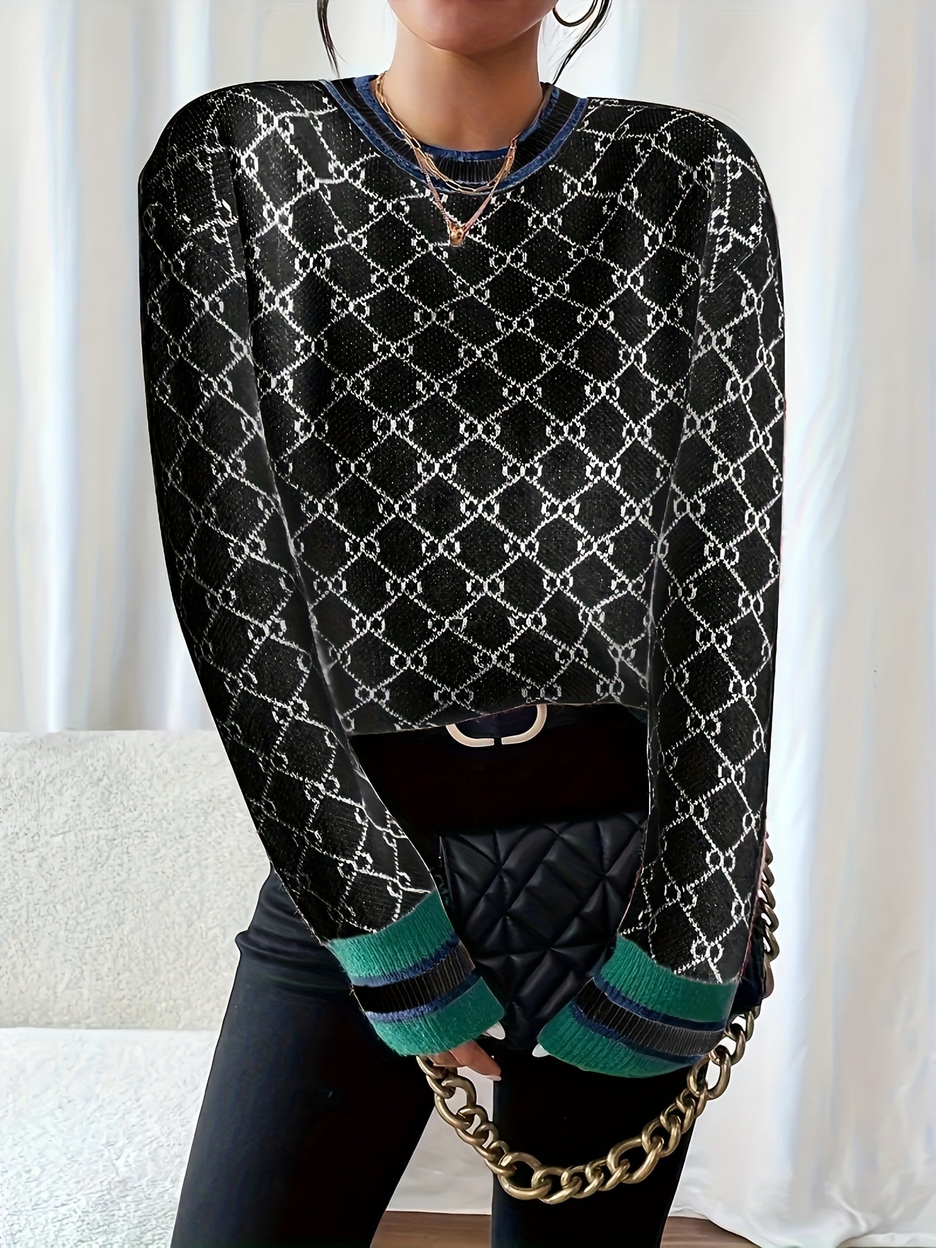 Women's Pink Elegant Geometric Sweater