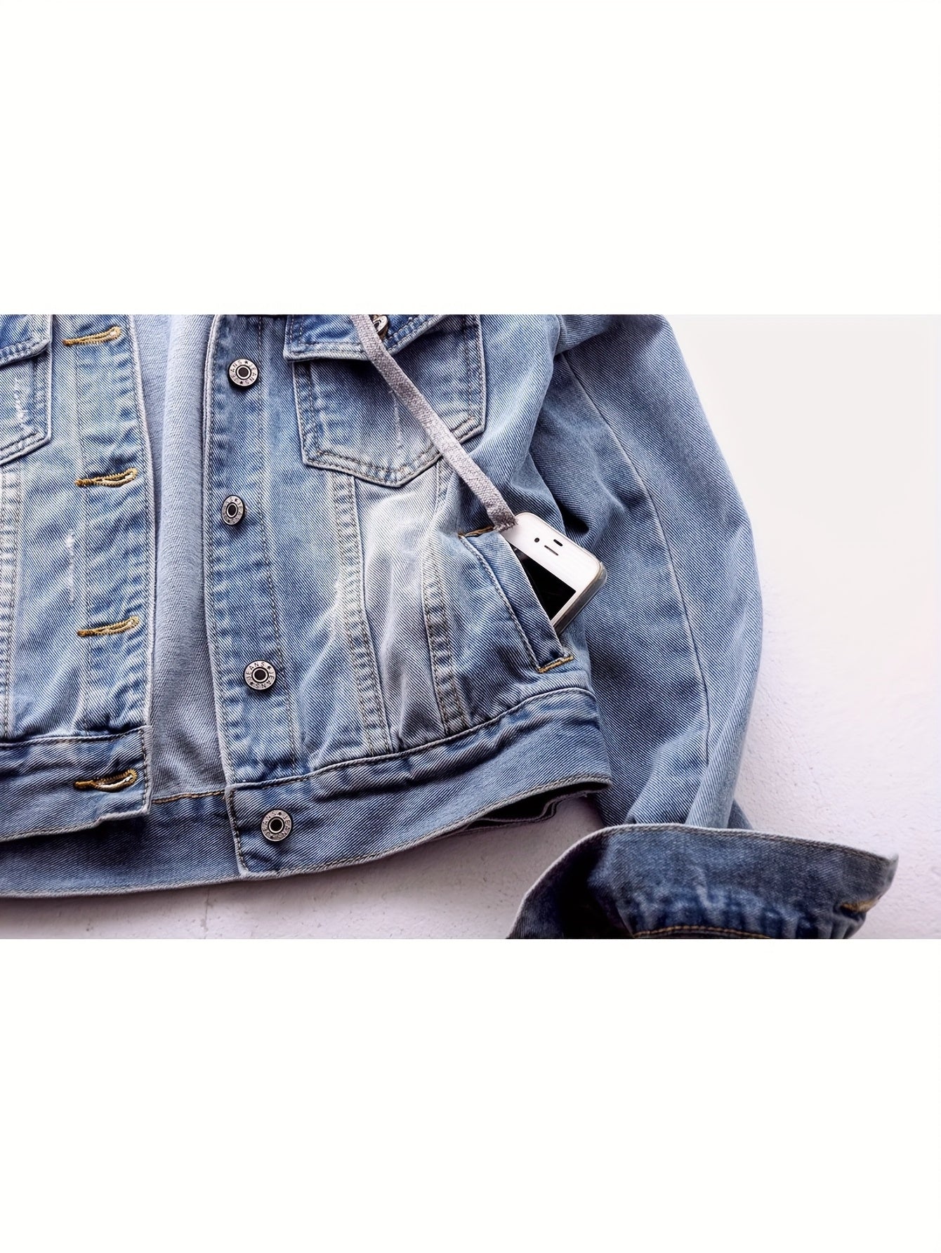 Women's Long Sleeve Denim Jacket with Removable Hood