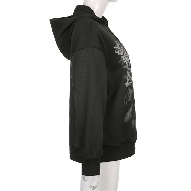 Y2K Grunge Punk Butterfly Print Oversize Zip Up Hoodies