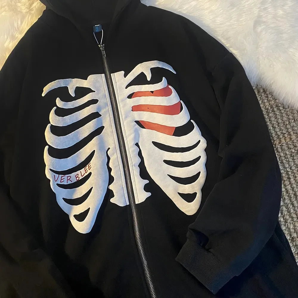Y2K Grunge Punk Butterfly Print Oversize Zip Up Hoodies