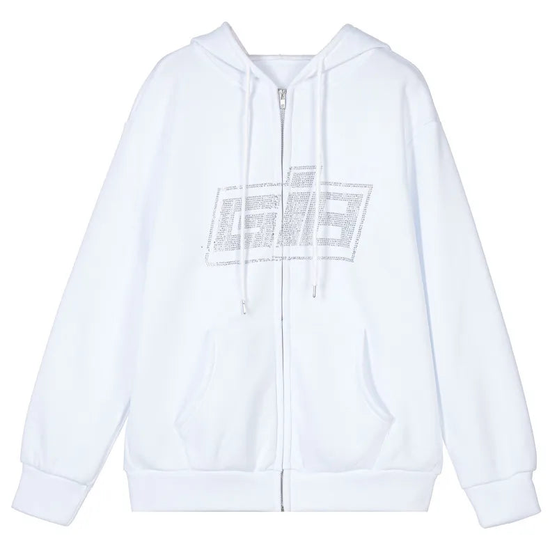 Y2K Grunge Punk Butterfly Print Oversize Zip Up Hoodies