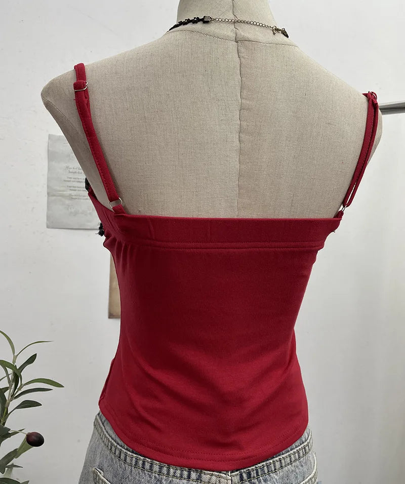 Women's Raw-edge Denim Stitching Spaghetti Strap Camisole Top