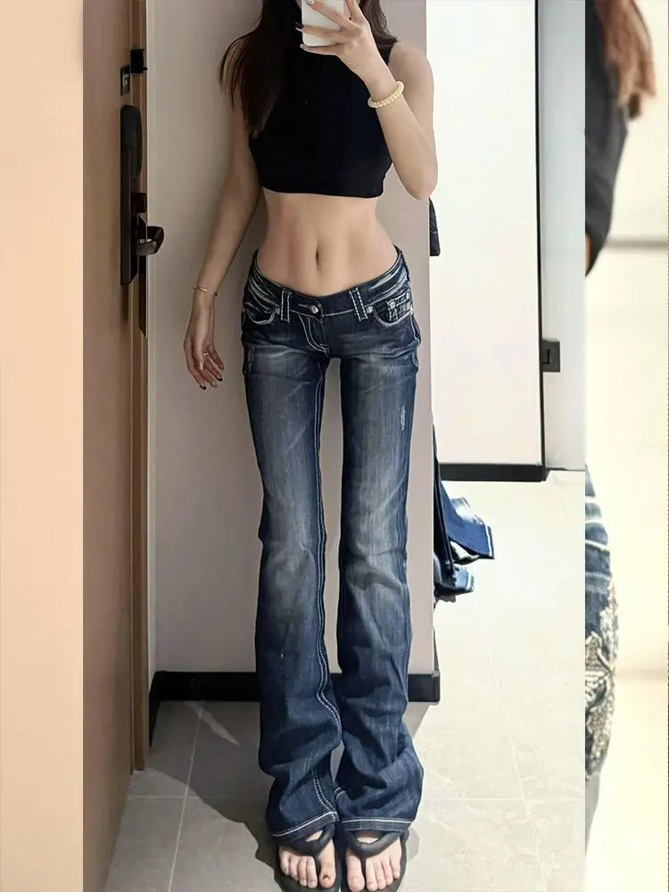 Women's Y2K Gothic Embroidery Hot Diamonds Denim Jeans