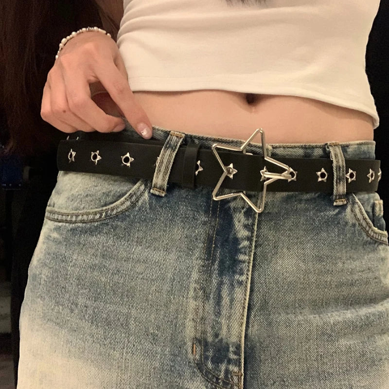 Y2K Punk Star Eyelet Black Rivet Belt