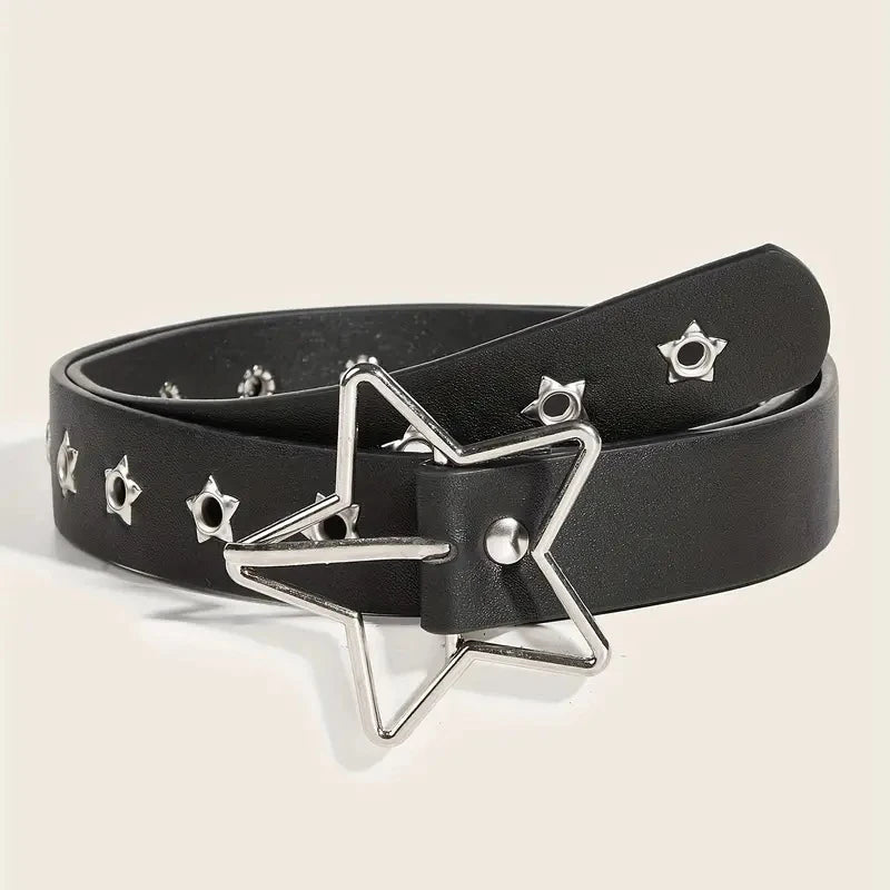Y2K Punk Star Eyelet Black Rivet Belt