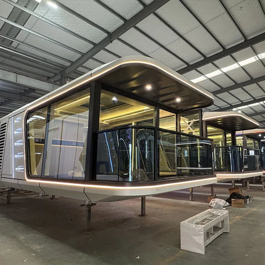 Space capsule room with kitchen and wheels
