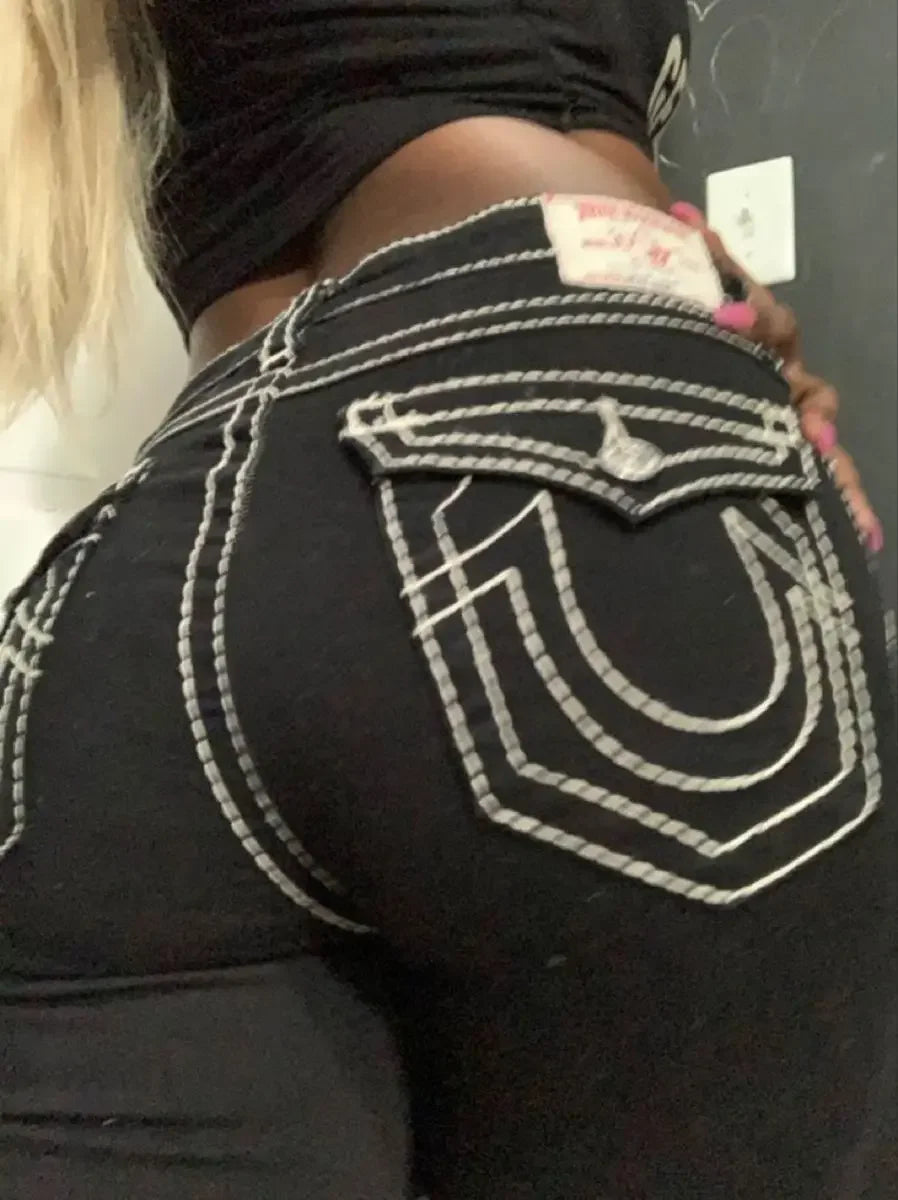 Retro Pocket Embroidery Blue Baggy Jeans