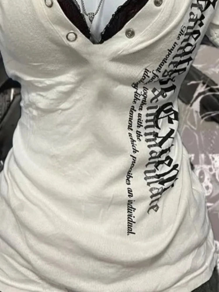 Y2k Japanese Letter Printing Vintage Tops