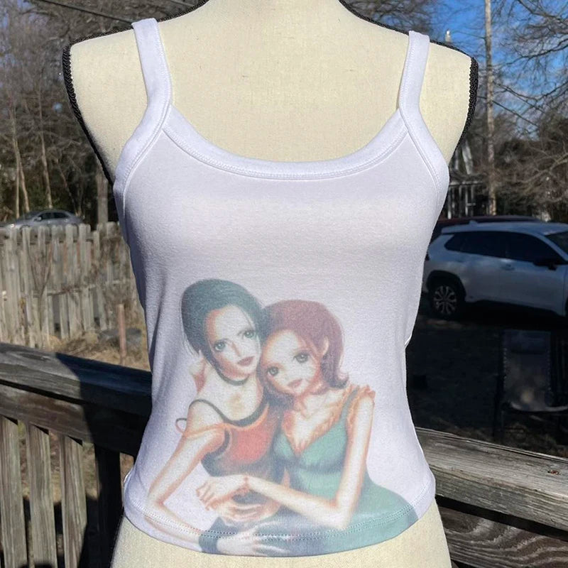 2000s Y2k style Printing Women Trash Casual Vest Tops women Short Crop Tops Aesthetic punk Streetwear Female Tops Gothic vest