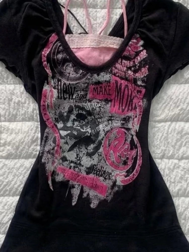 Y2K Vintage Black Two Piece T-shirt