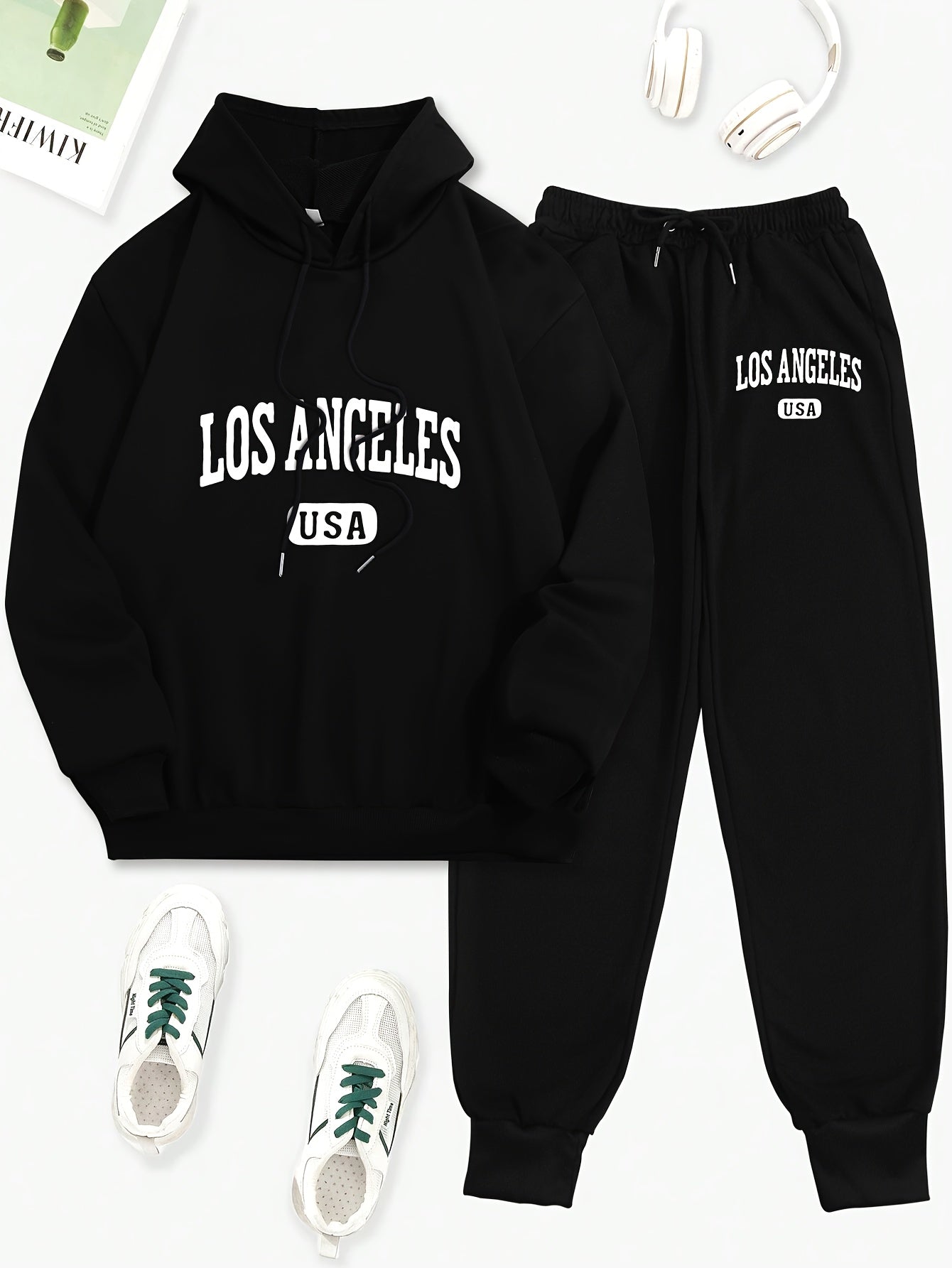 Women's 2pcs Los Angeles USA Printed Hoodie and Sweatpants Set