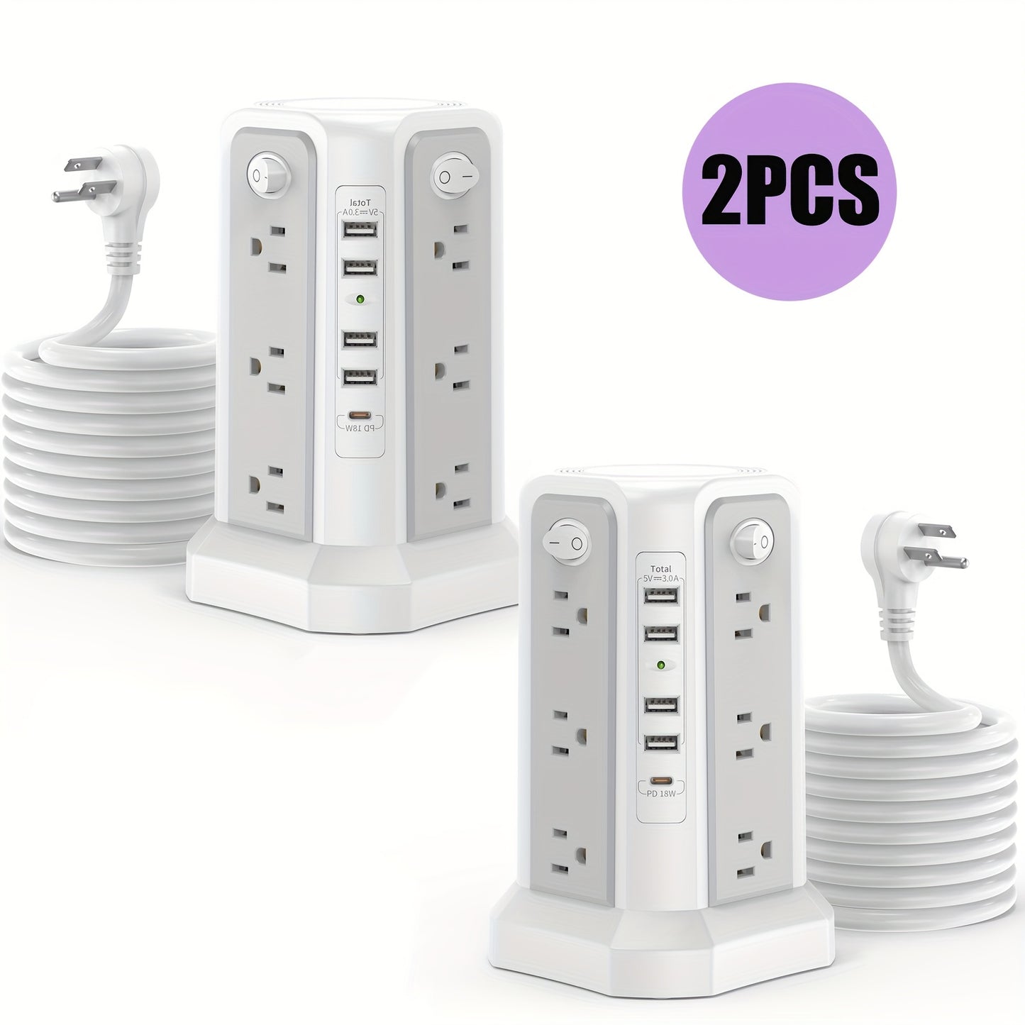 LEVEL 4 Upgraded 16 AC Outlets Power Strip Tower with USB/USB C Port