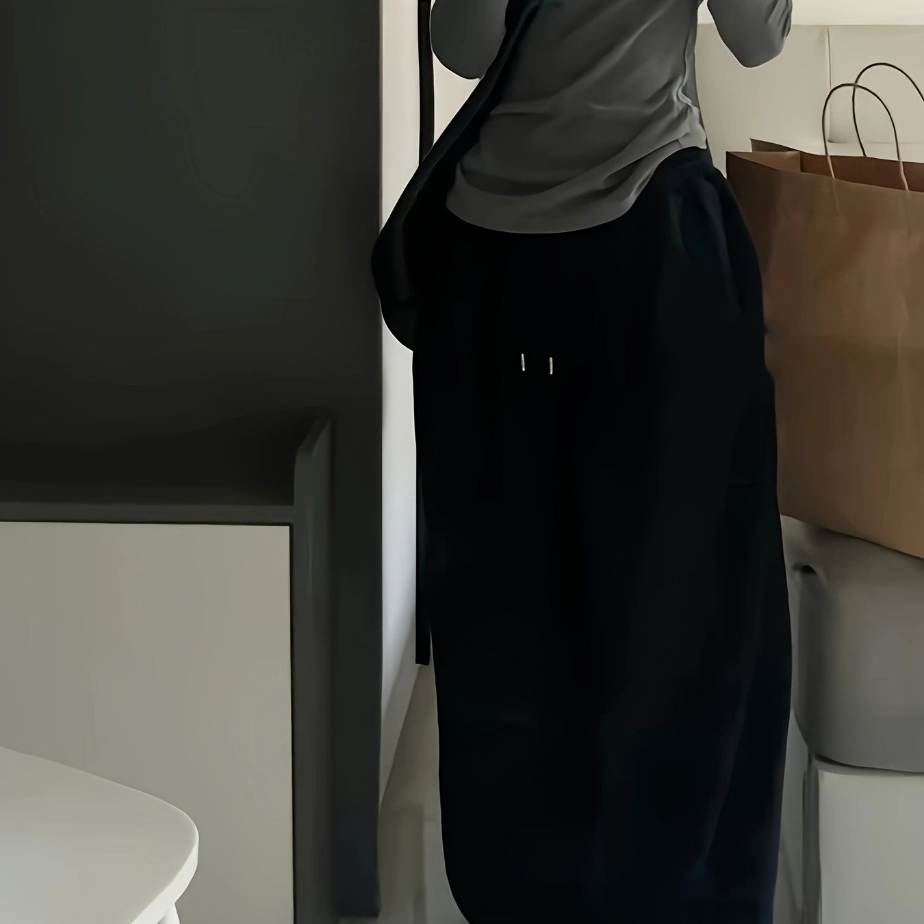 Women's Y2K High-Waisted Wide-Leg Gray Polyester Sweatpants