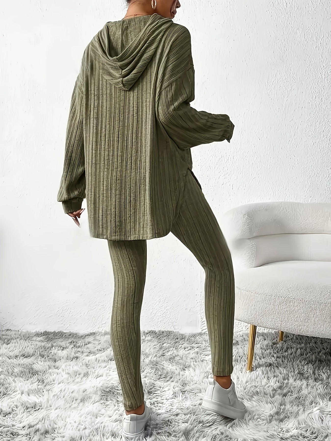 Elegant And Fashionable Lake Blue Women's Hooded Top And Long Pants Set