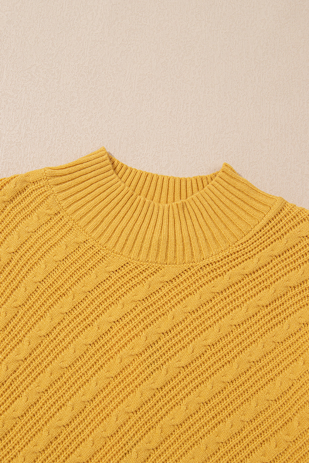 Ginger Solid Color Textured Knit High Neck Drop Shoulder Sweater