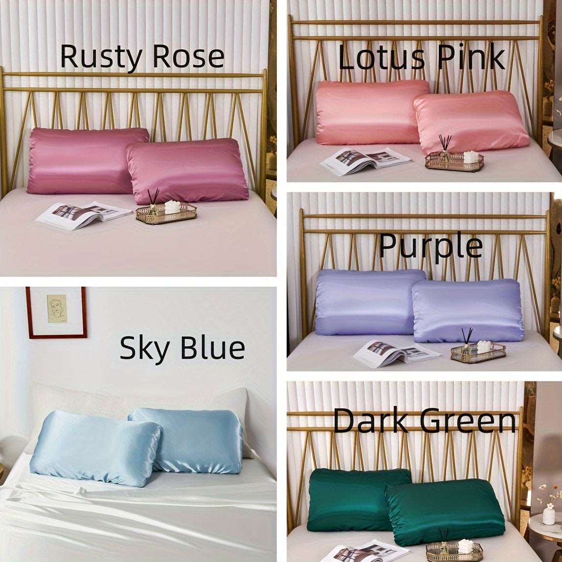 2pcs Soft And Breathable Satin Pillowcase With Elastic Cord