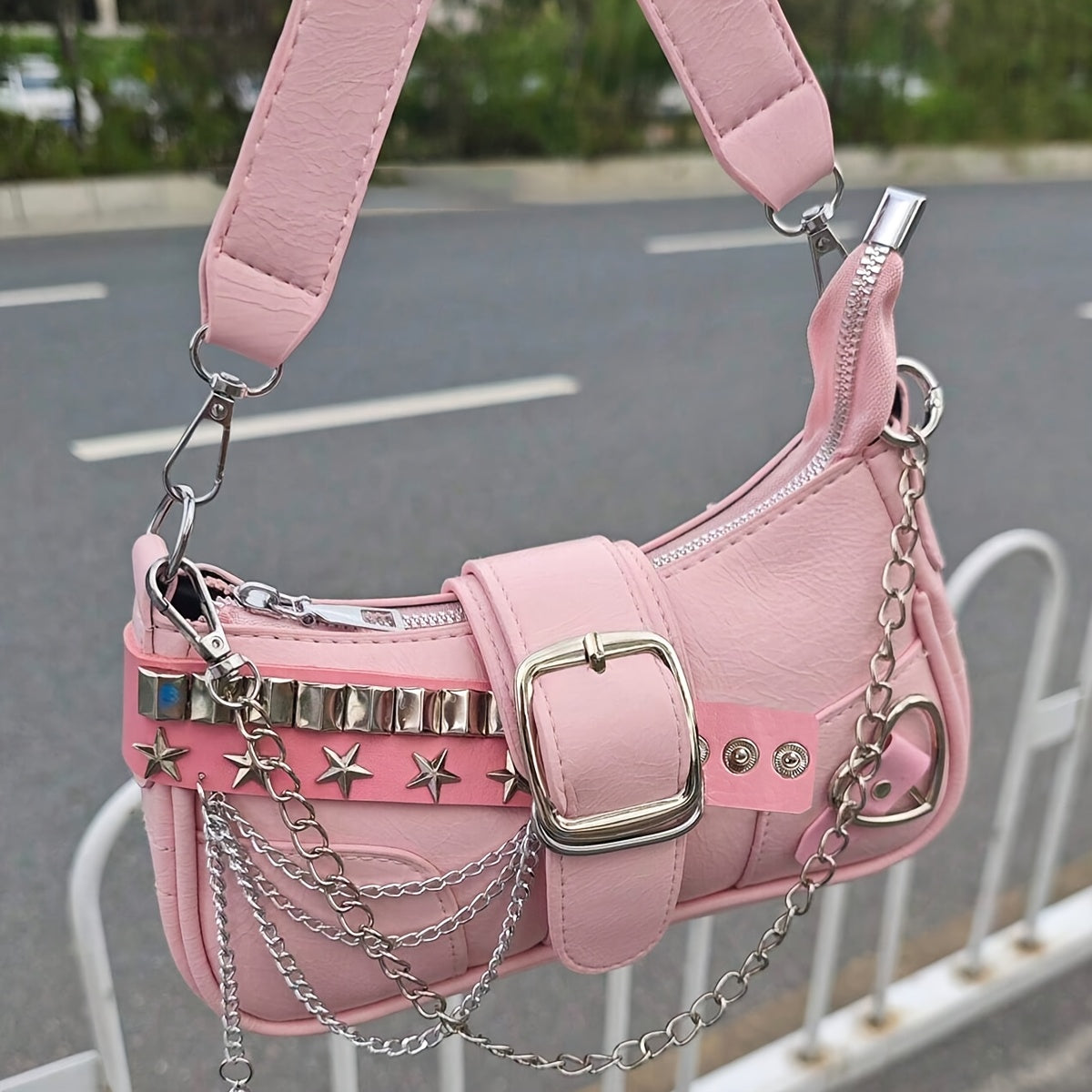 Mini Shoulder Bag with Punk Flair with Magnetic Closure
