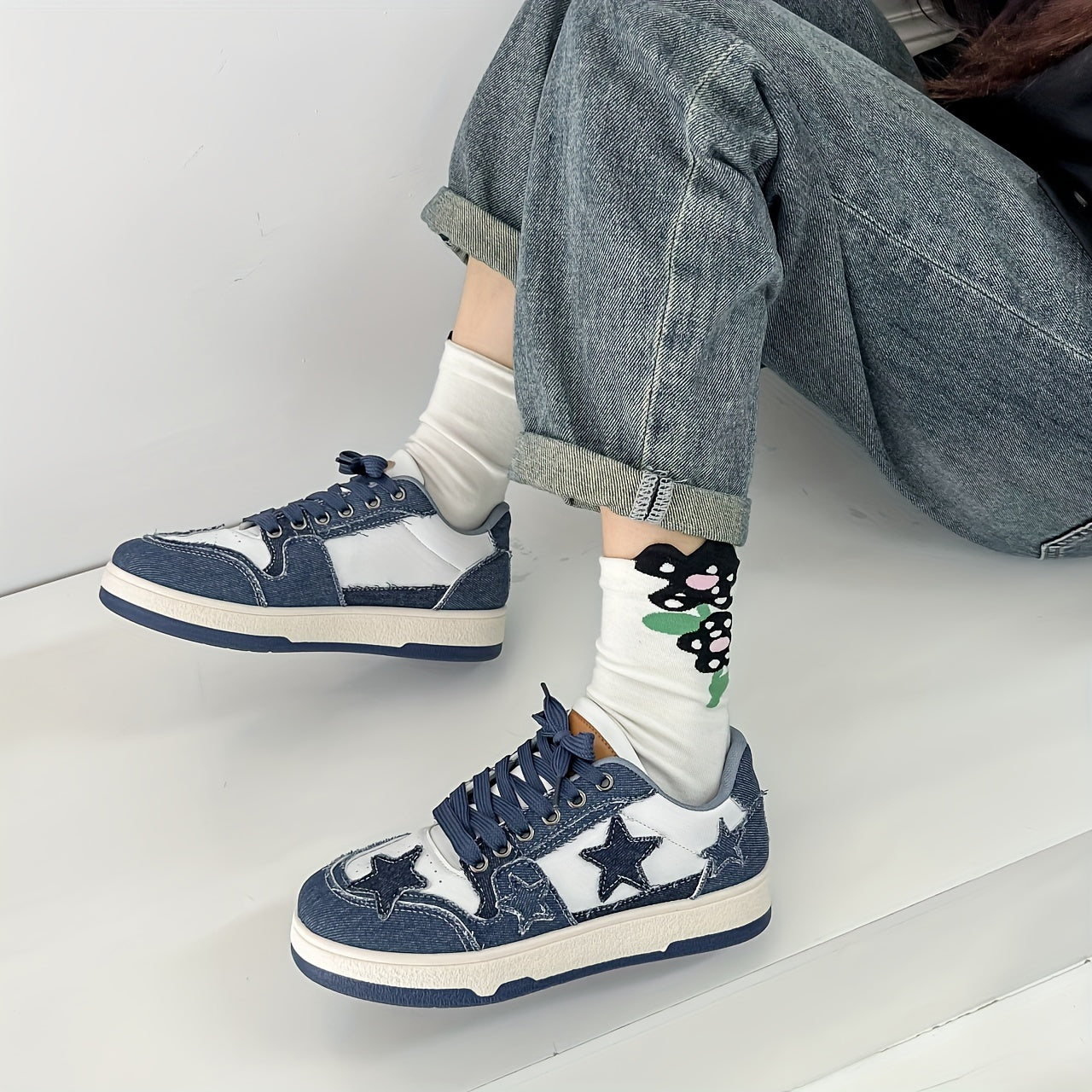 Women's Pink Star-Patterned High-Top Sneakers